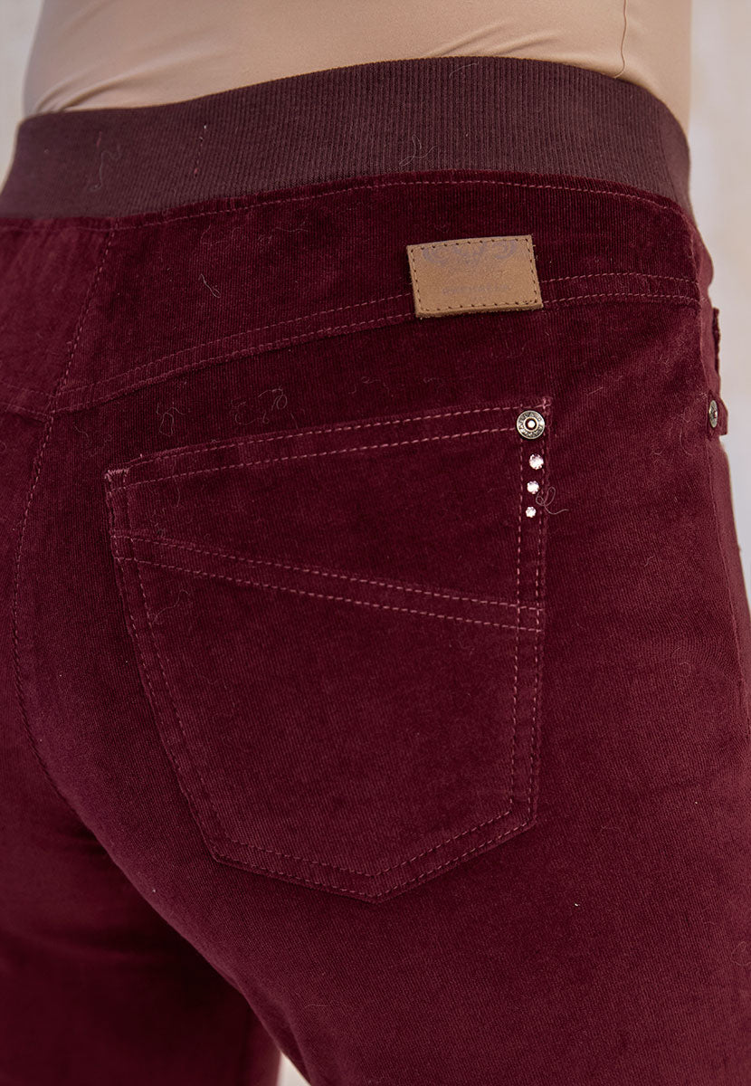 BRAX Pamina Fine Cord Trouser - Deep Berry Detail View