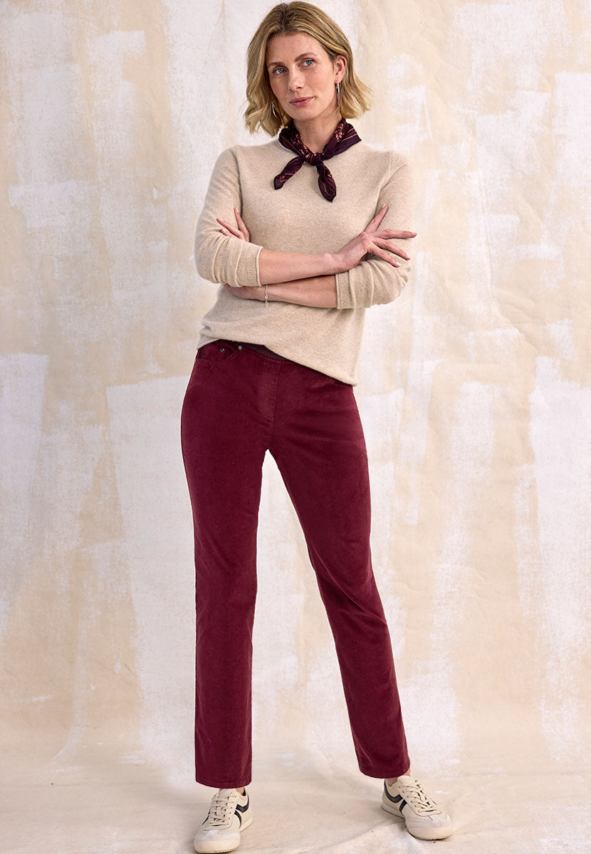 BRAX Pamina Fine Cord Trouser - Deep Berry Front View