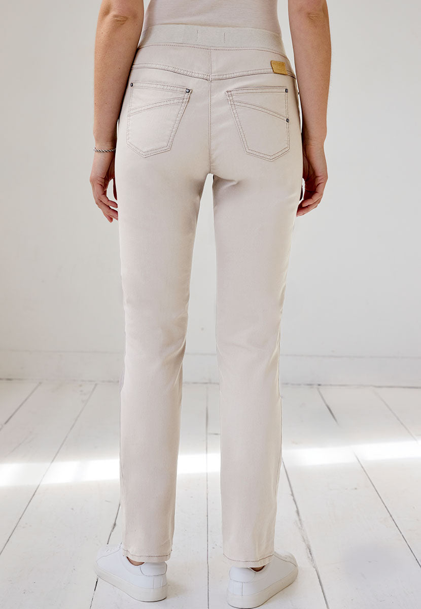 BRAX Pamina Straight Leg Pull on Elasticated Waist Trouser - Oyster