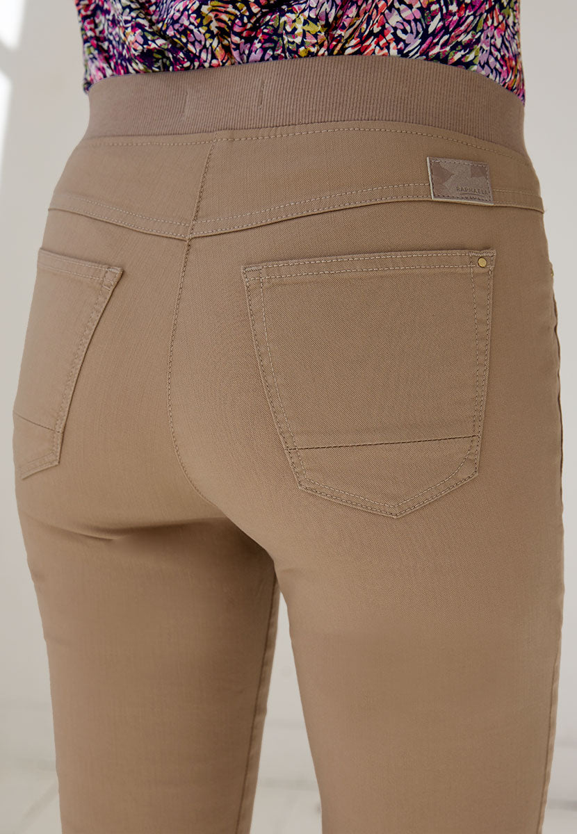 Brax Pull On Pamina 27 Inch Leg Trouser - Warm Sand Raphaela Range Slim Fit Straight Leg Style High Rise Five Pockets Two Way Stretch Back View
