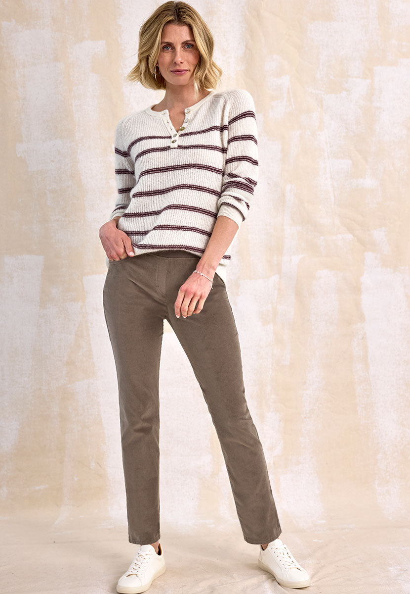 BRAX Pamina Fine Cord Trouser - Stone Front View