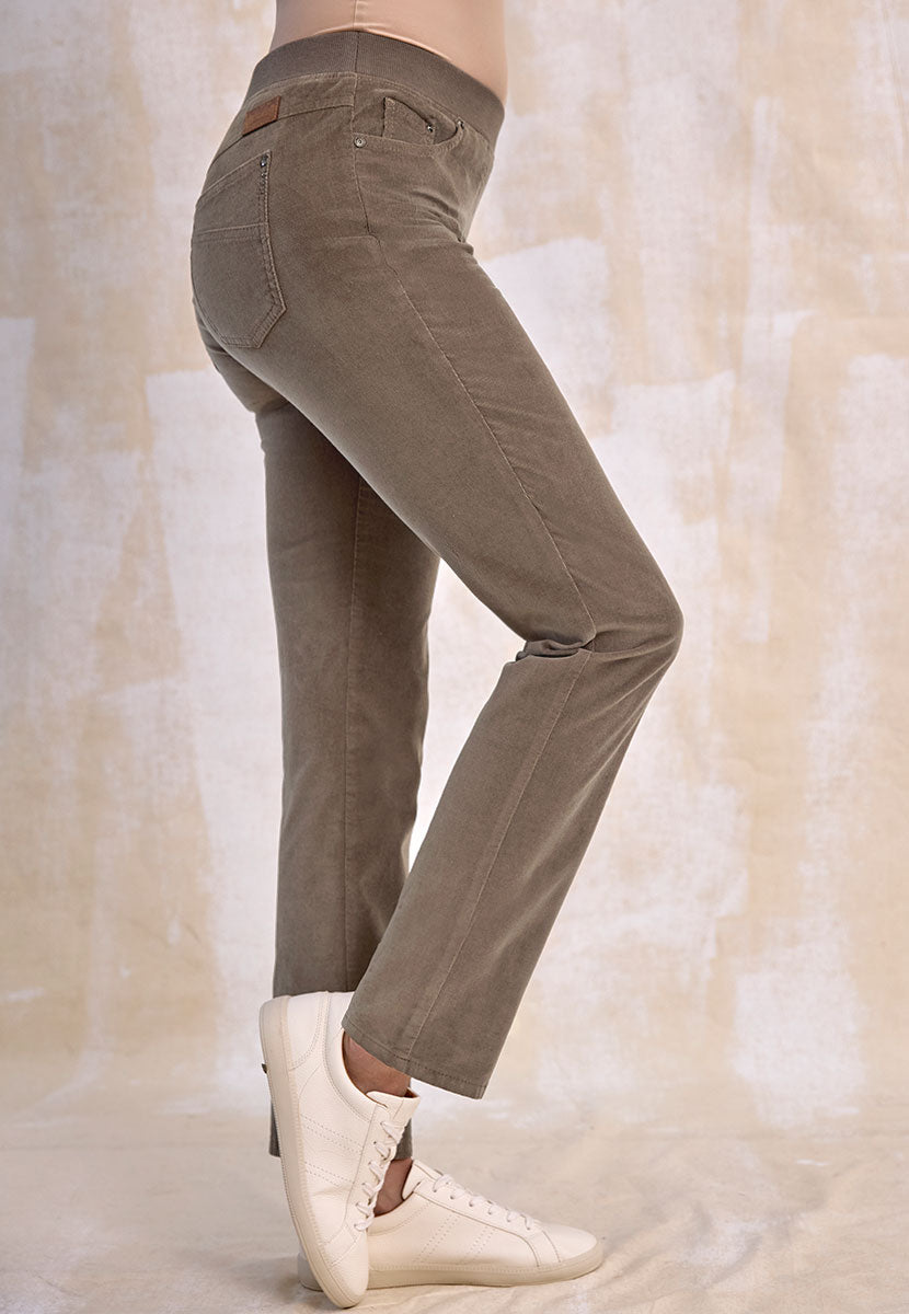 BRAX Pamina Fine Cord Trouser - Stone Side View