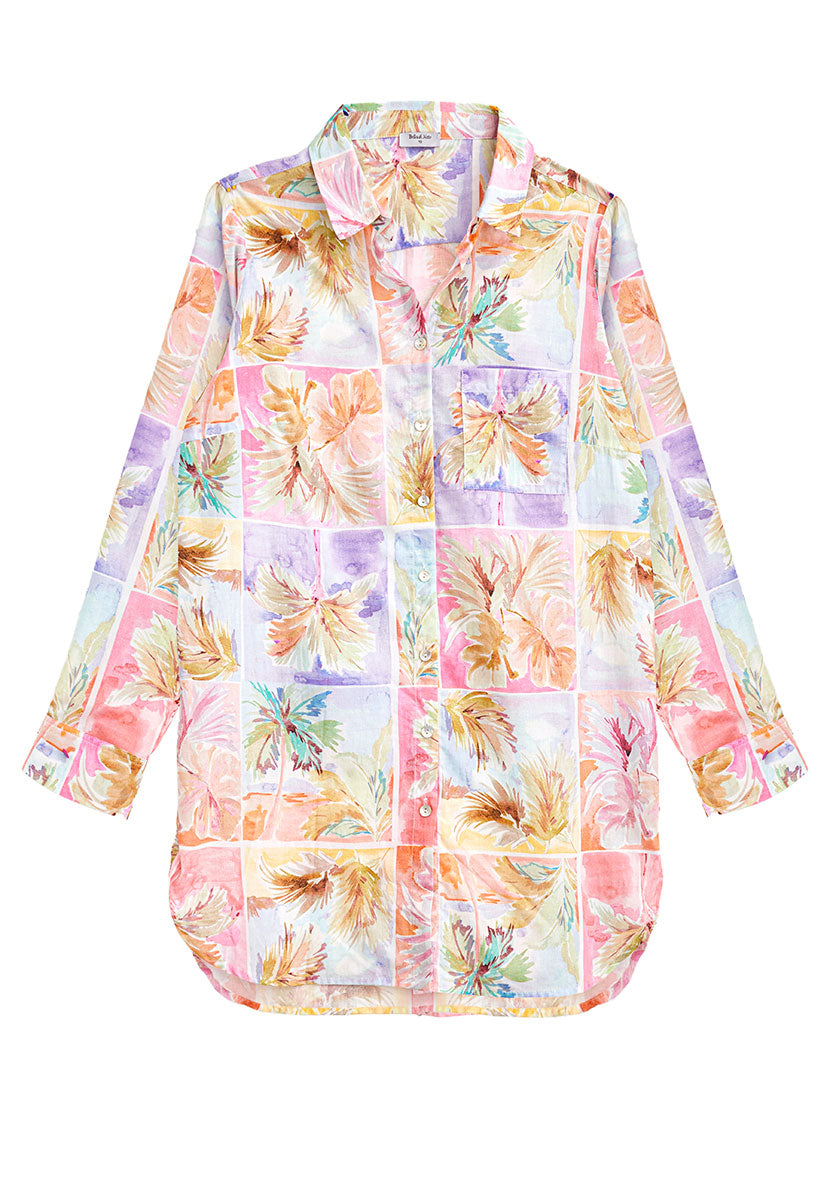 Pia Longline Pure Cotton Button Through Shirt - Sicily Print