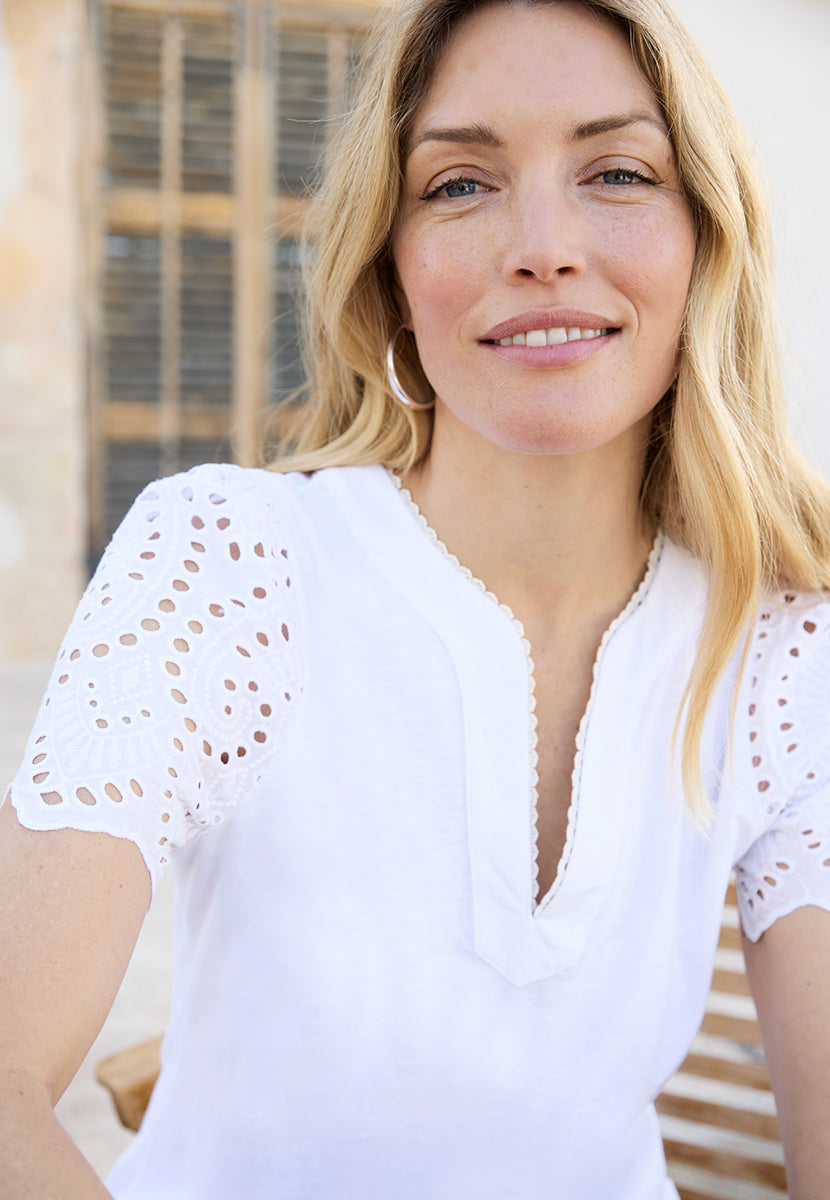 Pippa Short Sleeve Pure Cotton Top - White