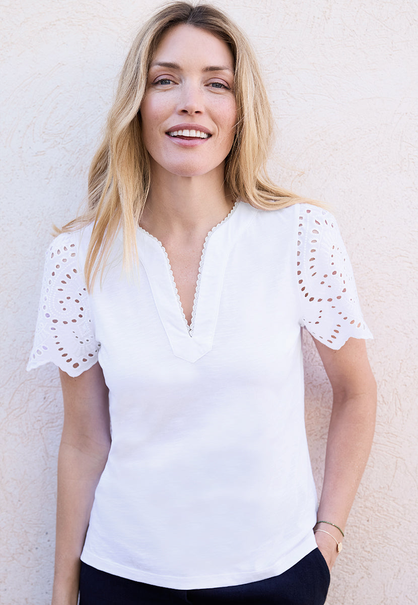 Pippa Short Sleeve Pure Cotton Top - White