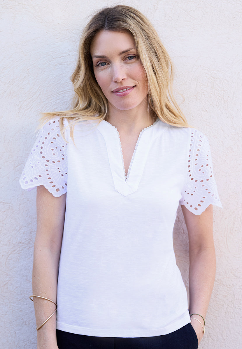 Pippa Short Sleeve Pure Cotton Top - White