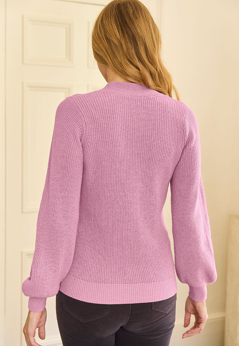 Quinn Long Sleeve V-Neck Knitted Jumper - Heather Back View