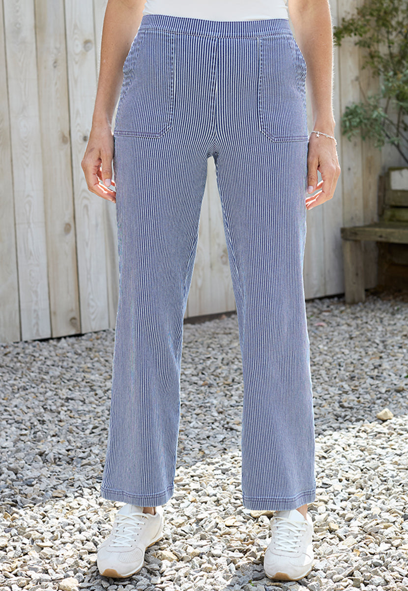 Rita Jersey Denim Wide Leg Jean - Denim Stripe