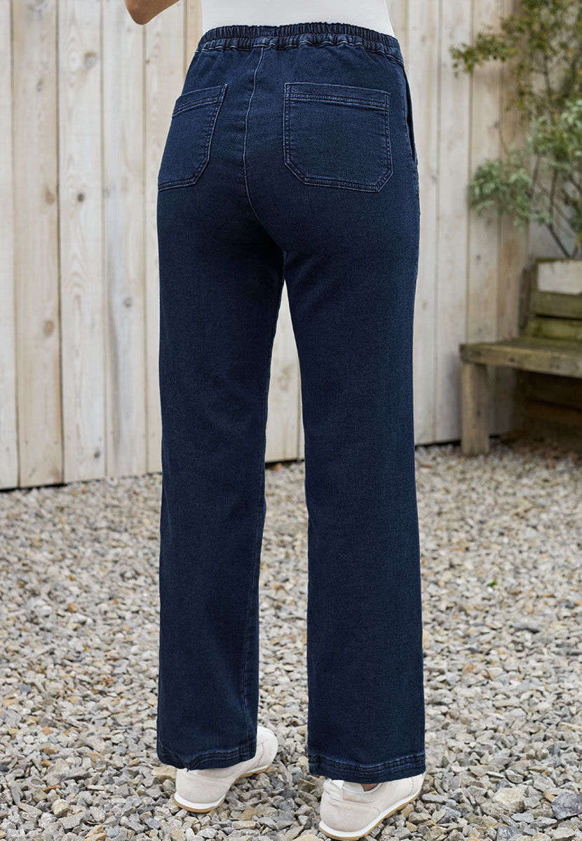 Rita Jersey Denim Wide Leg Jeans - Dark Denim