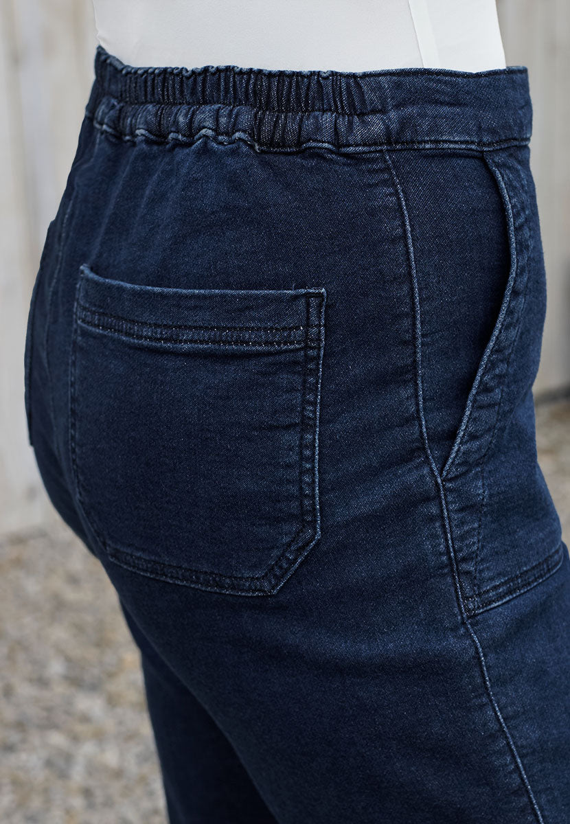Rita Jersey Denim Wide Leg Jeans - Dark Denim