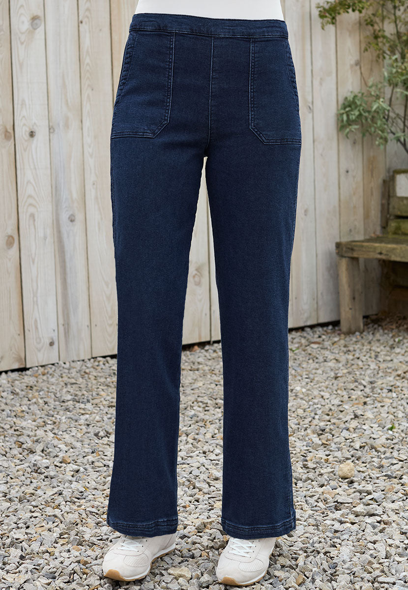 Rita Jersey Denim Wide Leg Jeans - Dark Denim