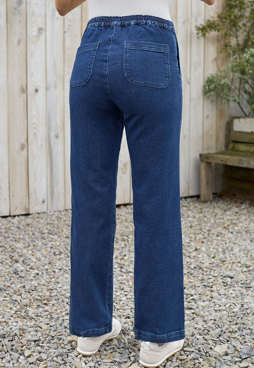 Rita Jersey Denim Wide Leg Jeans - Mid Denim
