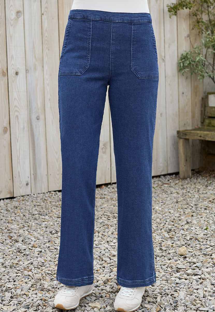Rita Jersey Denim Wide Leg Jeans - Mid Denim