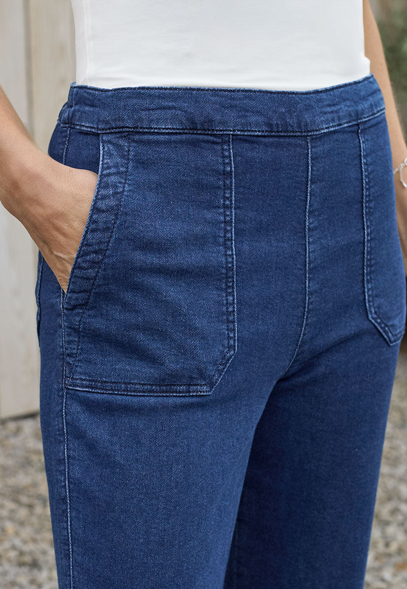 Rita Jersey Denim Wide Leg Jeans - Mid Denim