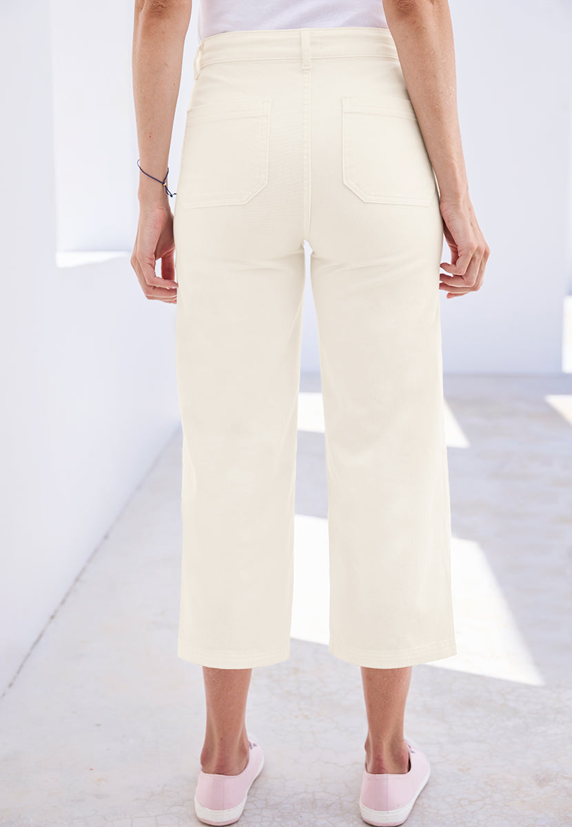 Roberta Wide Leg Cropped Jean - Ecru