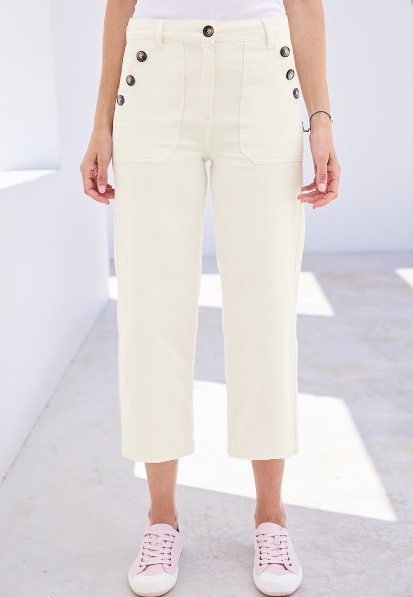 Roberta Wide Leg Cropped Jean - Ecru