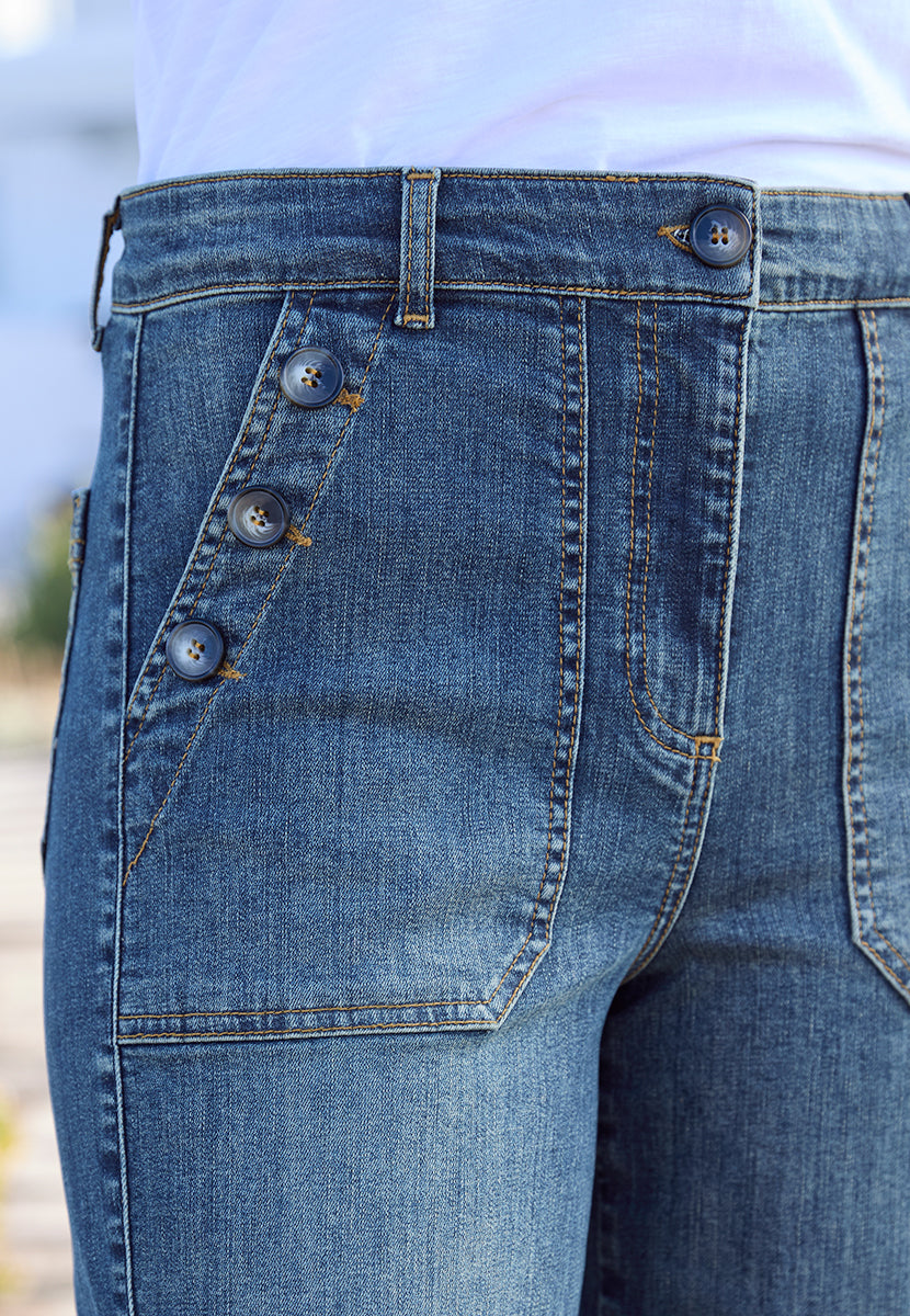 Roberta Wide Leg Cropped Jean - Mid Denim