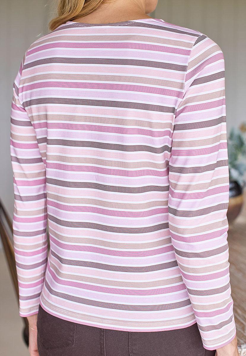 Romina Scoop Neck Long Sleeve Jersey Top - Pink Stripe