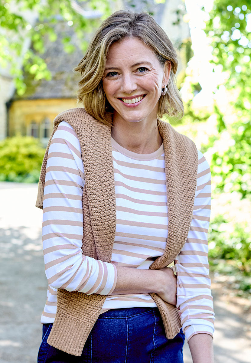 Romy Long Sleeve Cotton Top - Camel Stripe