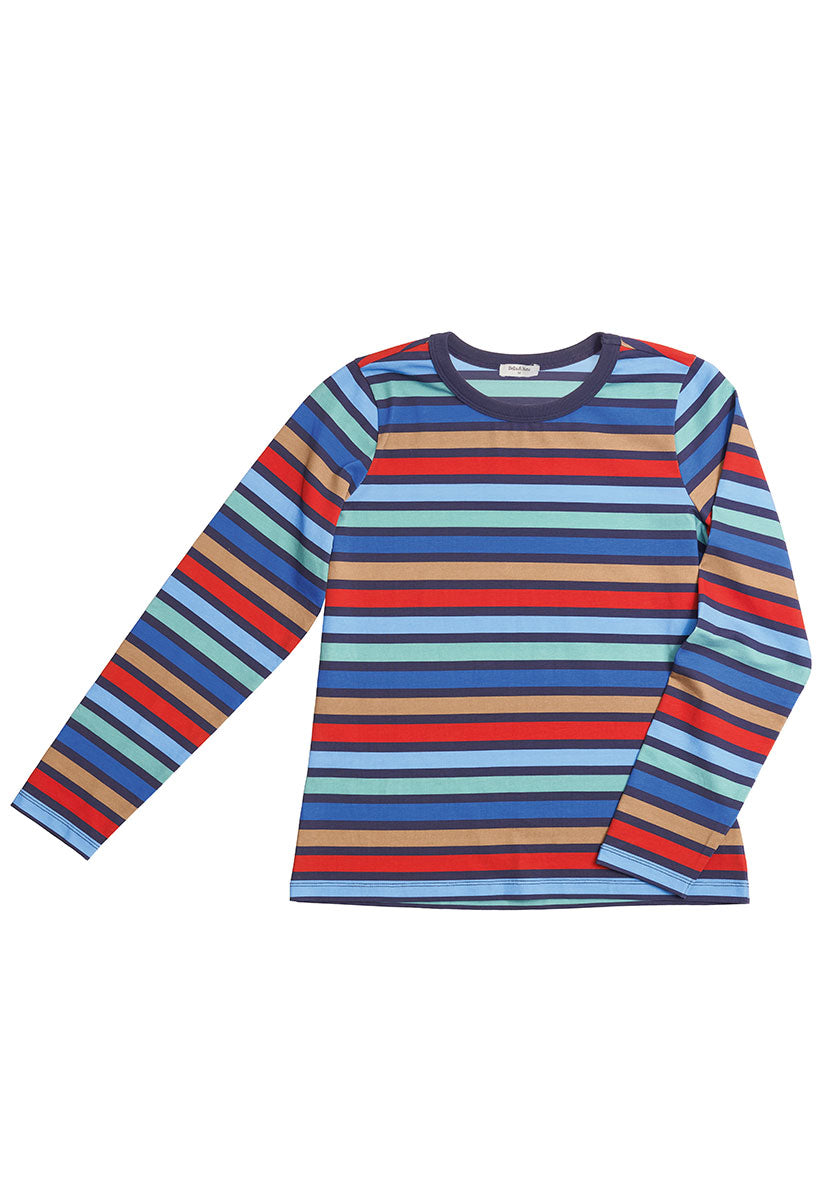 Romy Long Sleeve Cotton Top - Geranium Multi Stripe