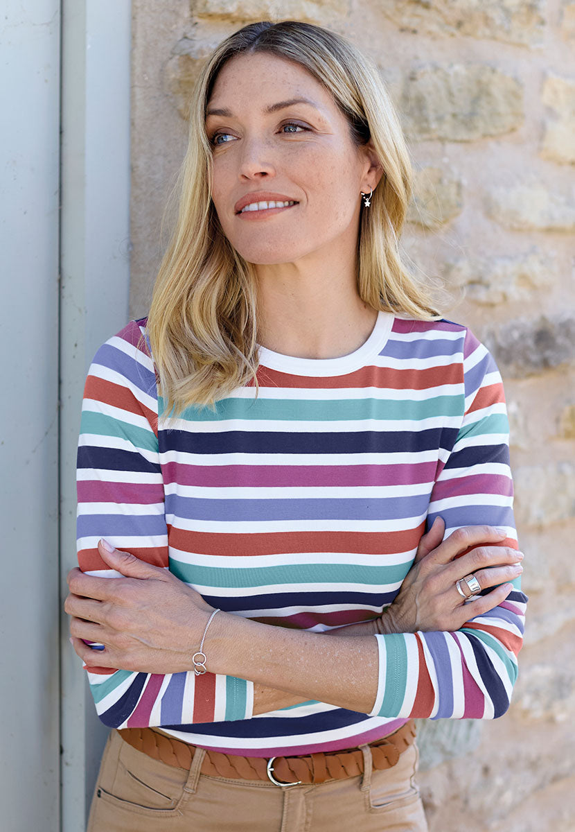 Romy Long Sleeve Cotton Top - Multi Stripe