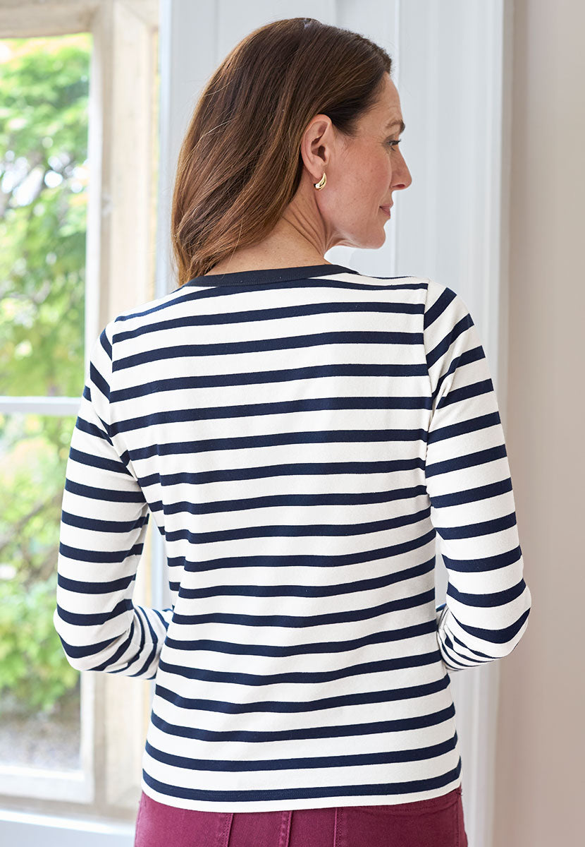 Romy Long Sleeve Cotton Top - Navy Stripe