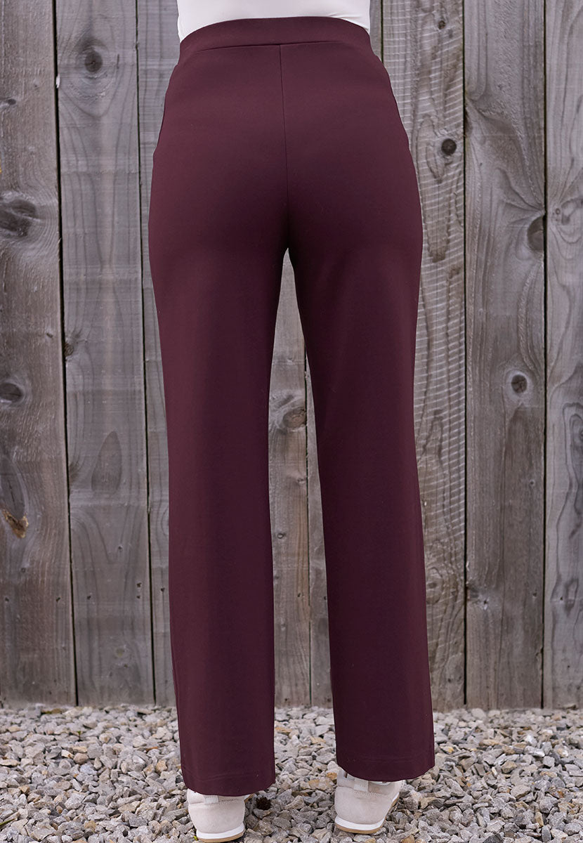 Rosa Pull on Wide Leg Trouser - Dark Berry Back View