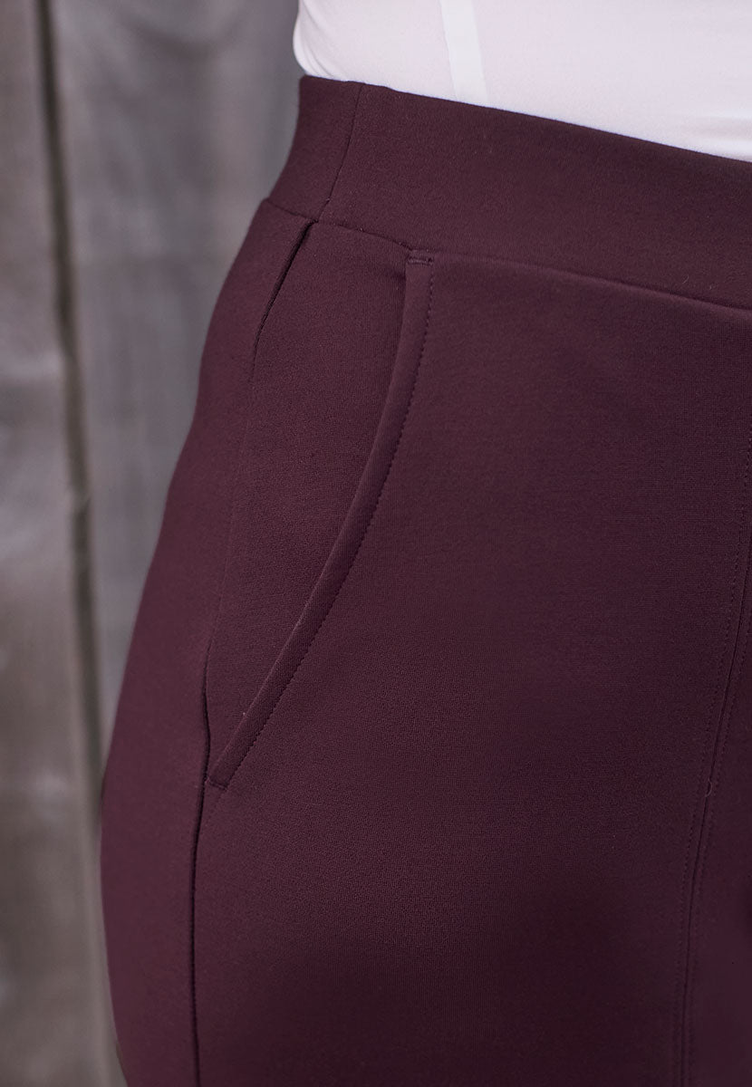Rosa Pull on Wide Leg Trouser - Dark Berry Detail View