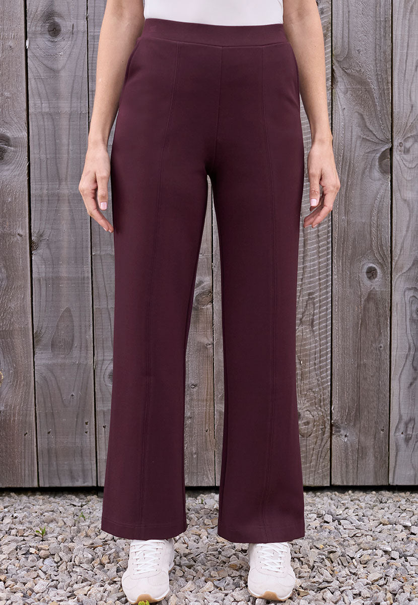 Rosa Pull on Wide Leg Trouser - Dark Berry Front Alt View