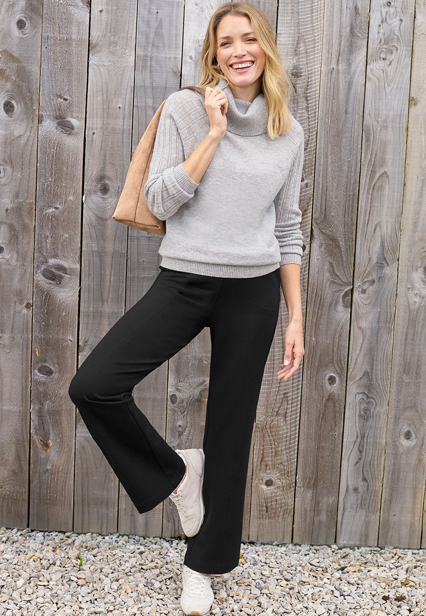 Rosa Wide Leg Pull on Trouser - Black Front View