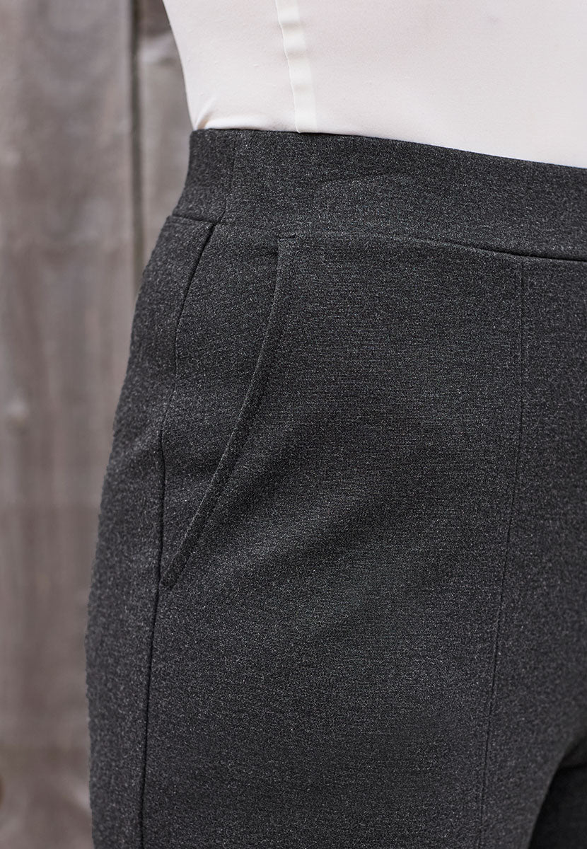 Rosa Pull on Wide Leg Trouser - Charcoal Grey Marl Detail View