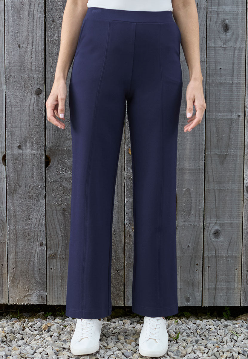 Rosa Pull on Wide Leg Trouser - Navy Front Alt View
