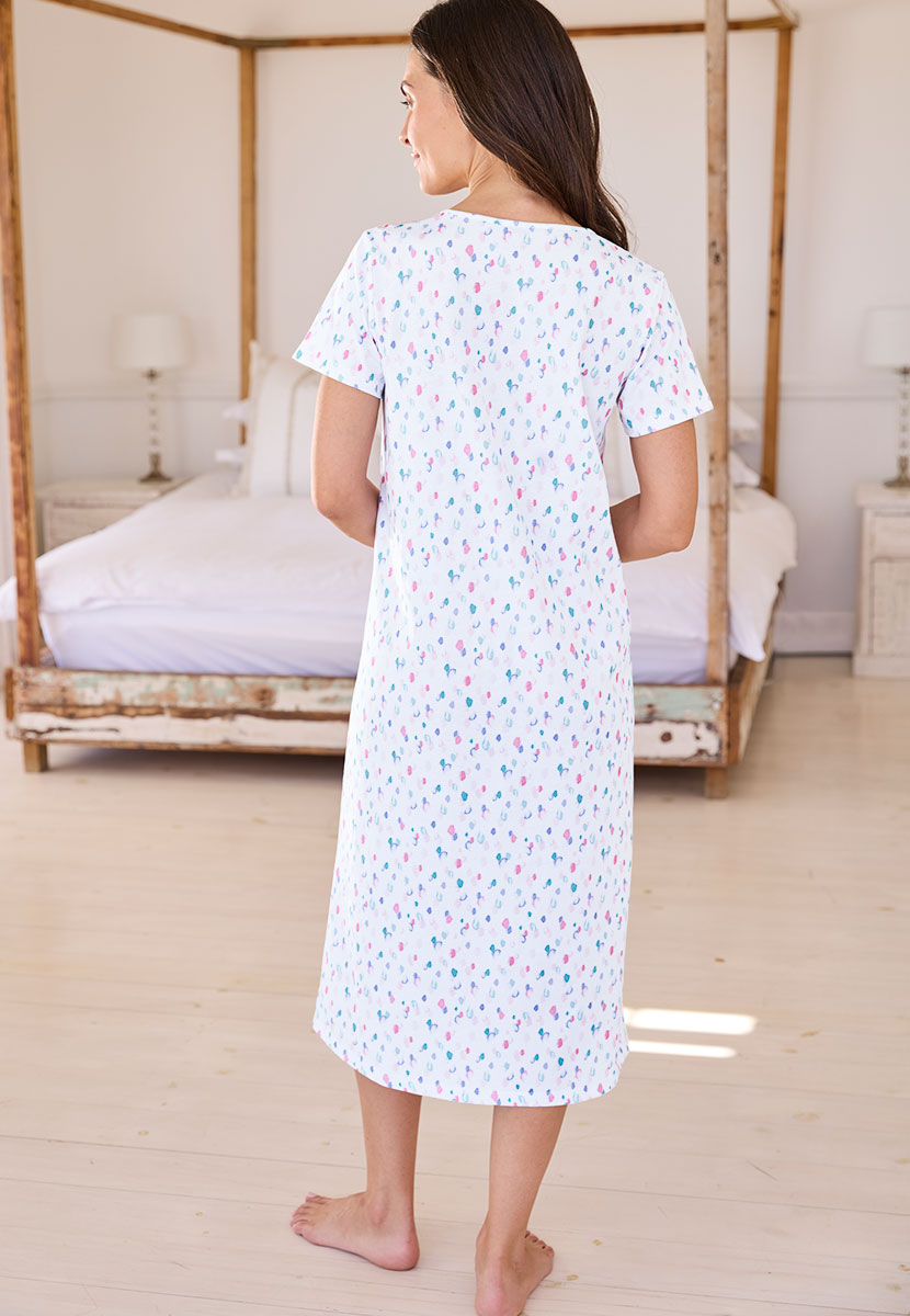 Rosalyn Short Sleeve Pure Cotton Nightdress - Carbolla Spot