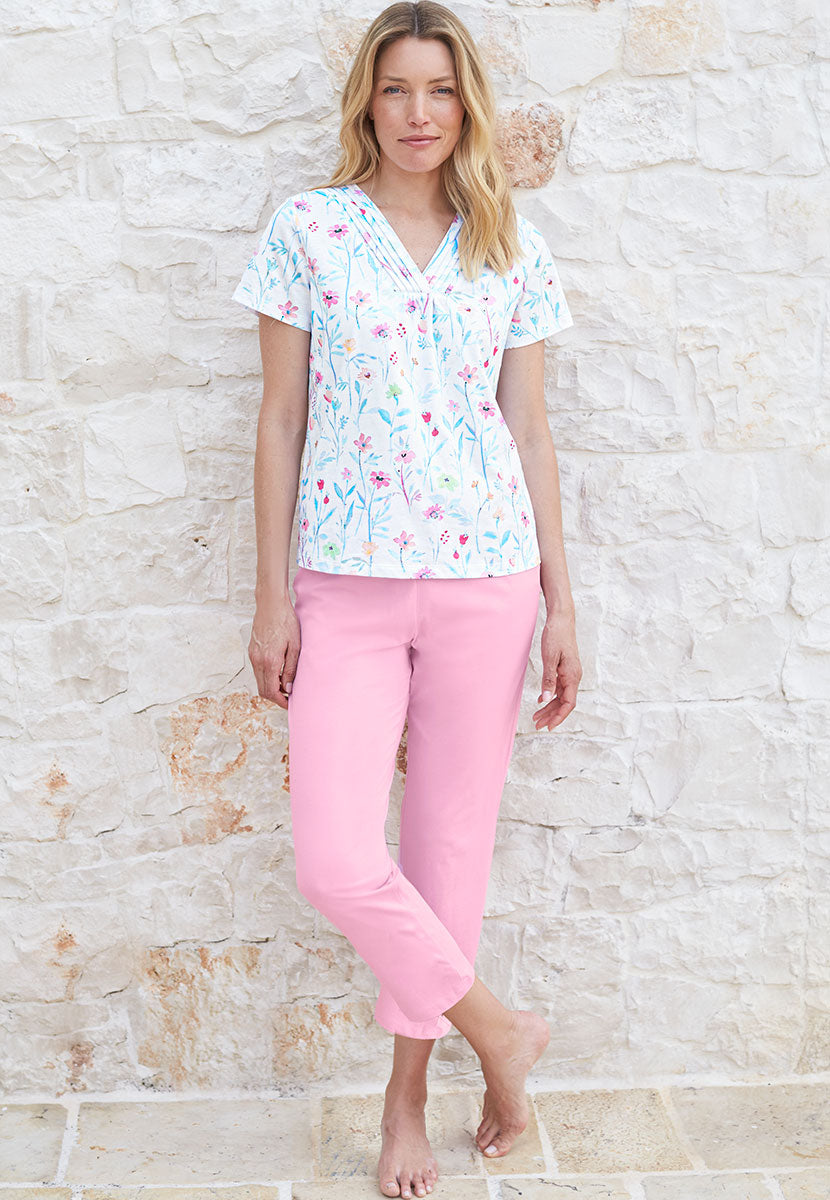 Rosalyn Short Sleeve Cotton Jersey Pyjama Set - Madalena Print