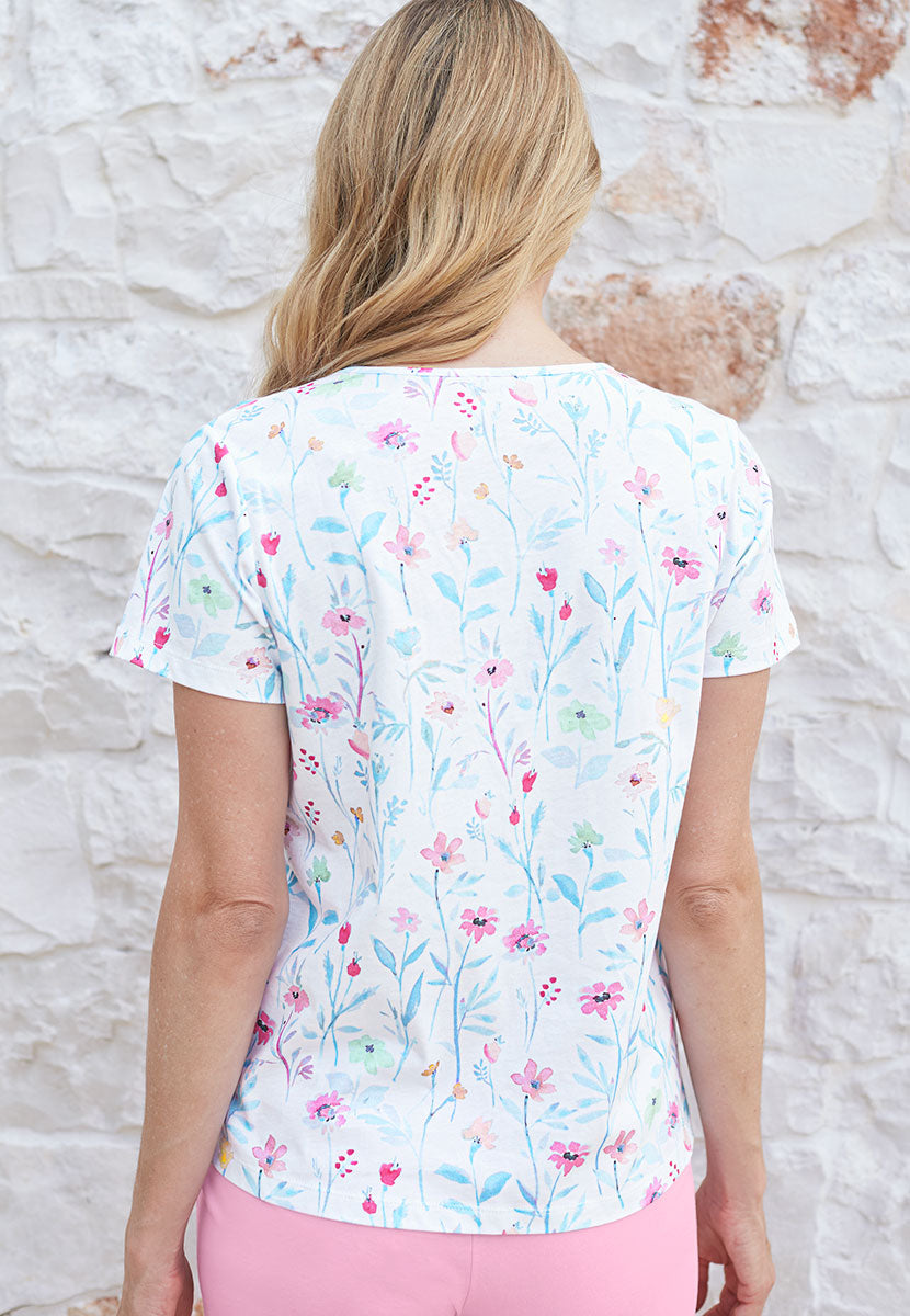 Rosalyn Short Sleeve Cotton Jersey Pyjama Set - Madalena Print