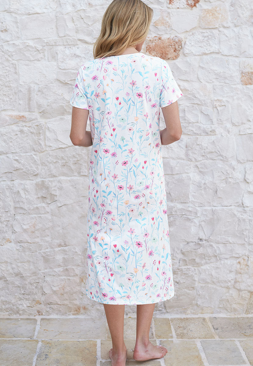 Rosalyn Short Sleeve Pure Cotton Nightdress - Madalena Print