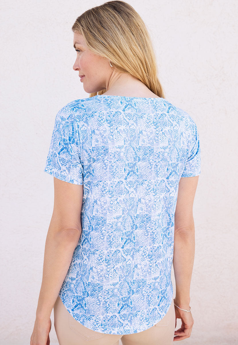Rosaria Short Sleeve Crew Neck Cotton Top - Bluebell