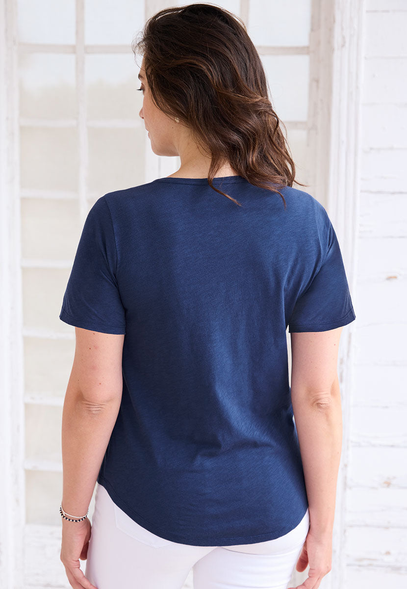 Rosaria Short Sleeve Crew Neck Top - French Navy