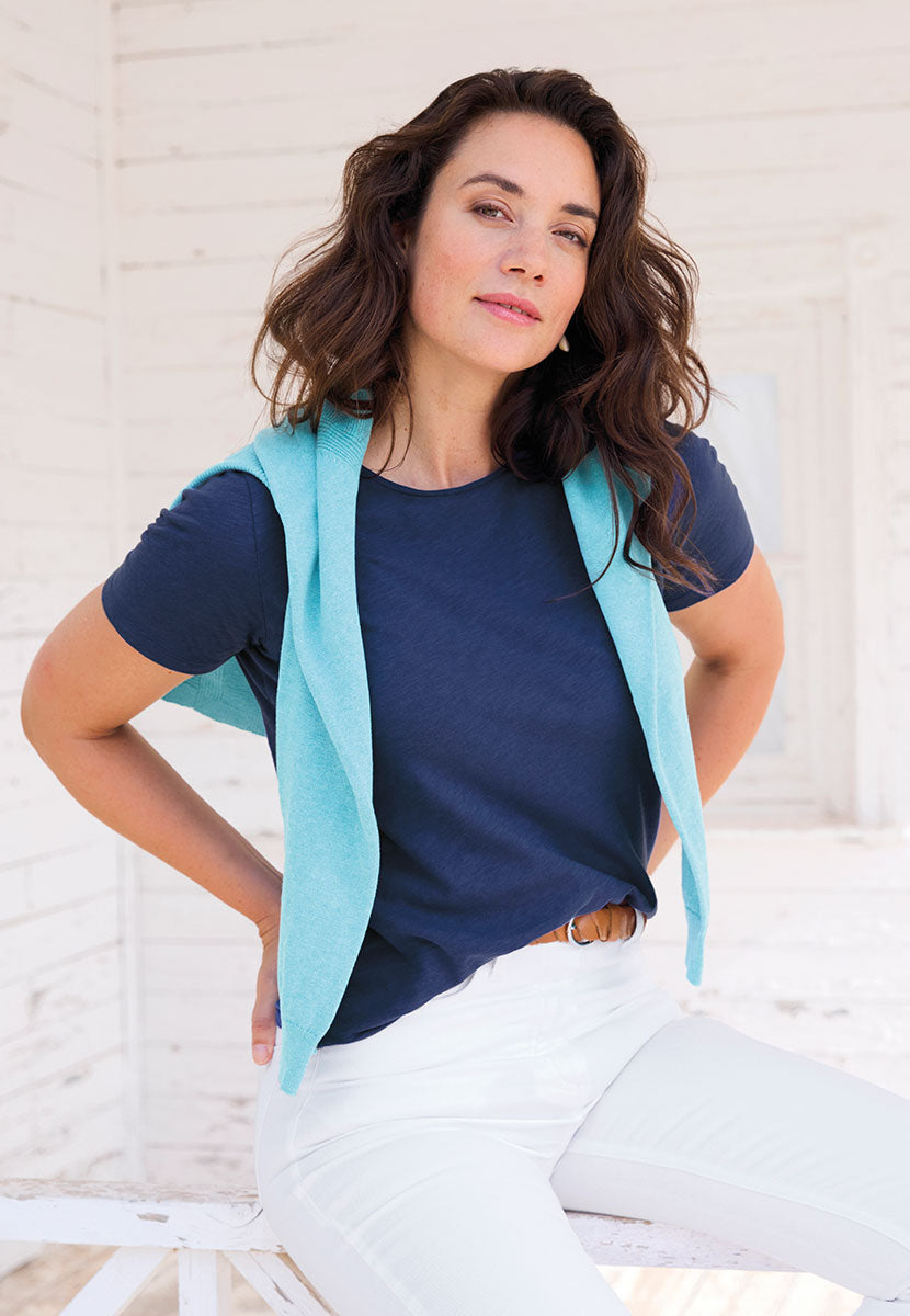 Rosaria Short Sleeve Crew Neck Top - French Navy