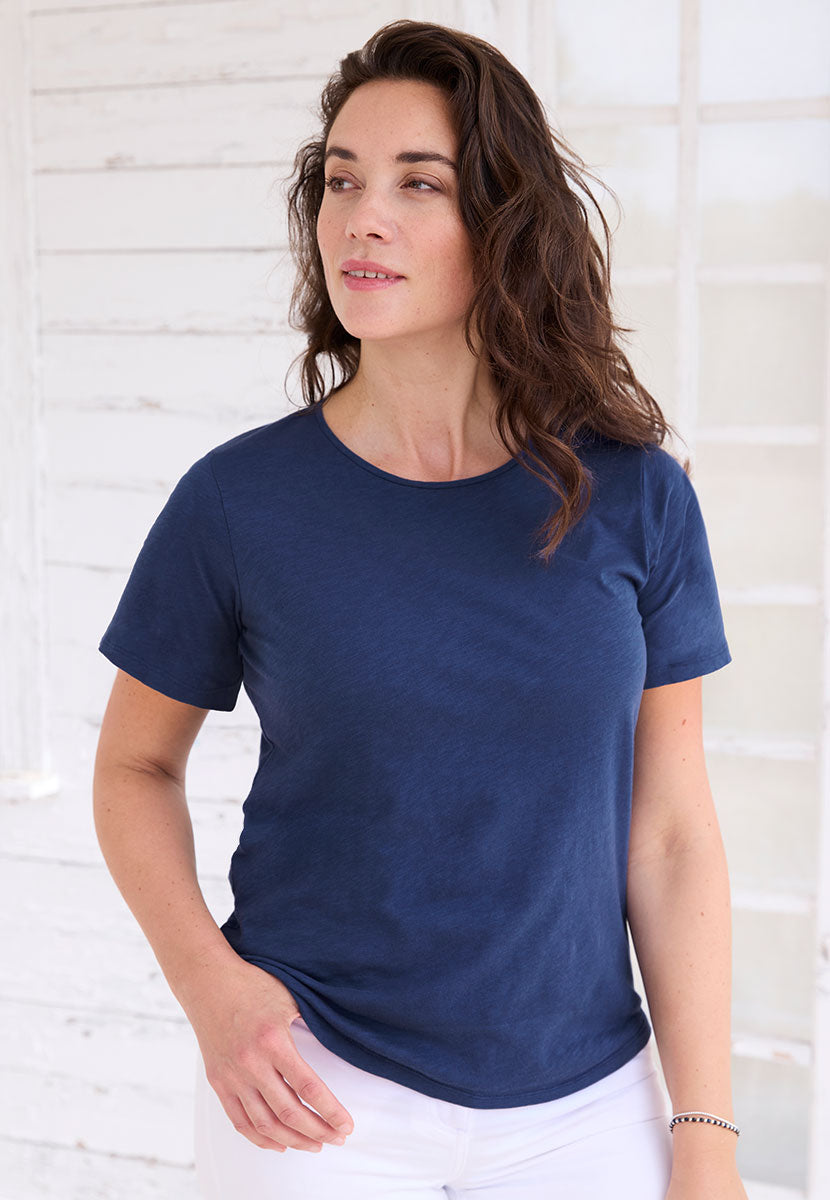 Rosaria Short Sleeve Crew Neck Top - French Navy