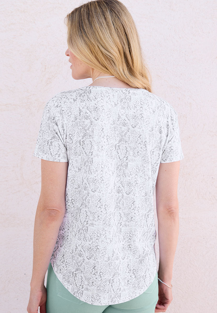 Rosaria Short Sleeve Crew Neck Cotton Top - Silver Grey