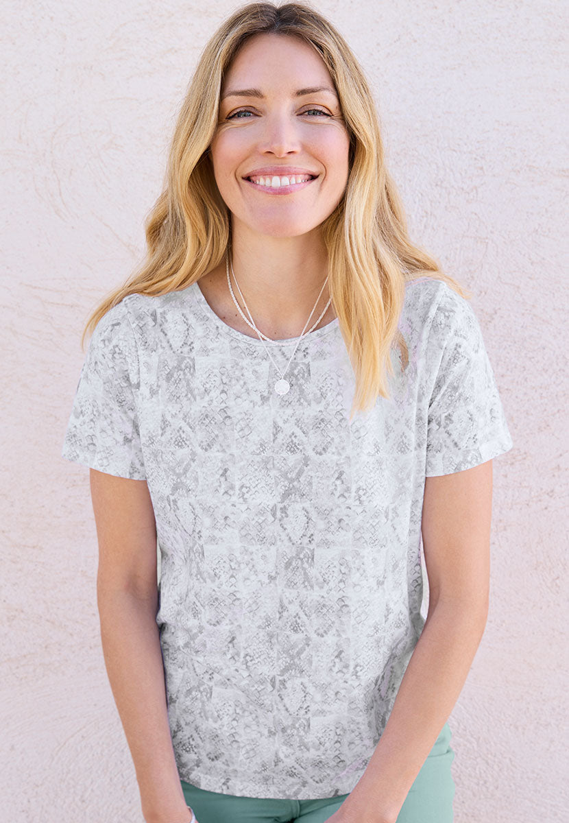Rosaria Short Sleeve Crew Neck Cotton Top - Silver Grey