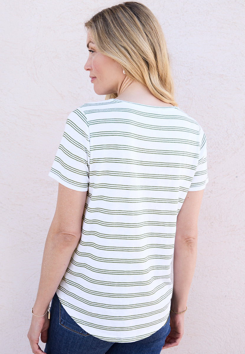 Rosaria Short Sleeve Crew Neck Cotton Top - Soft Khaki