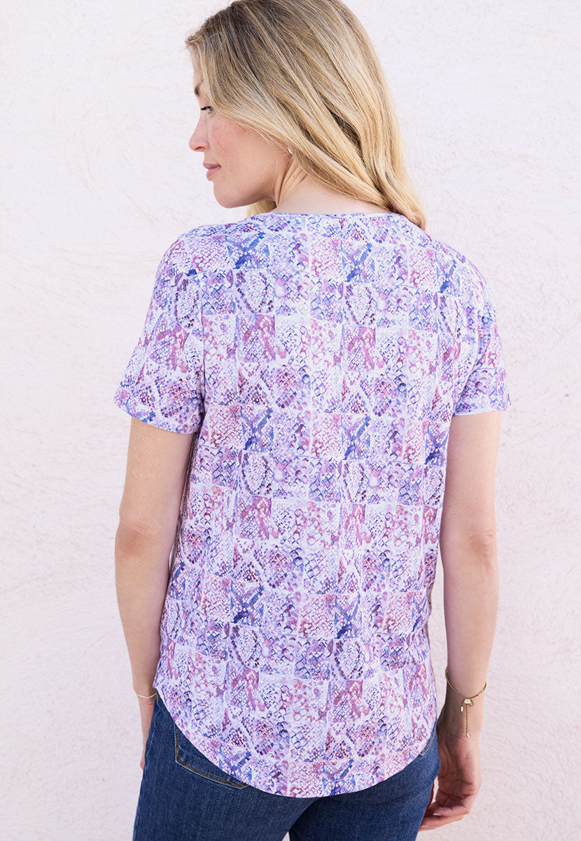Rosaria Short Sleeve Crew Neck Cotton Top - Soft Purple