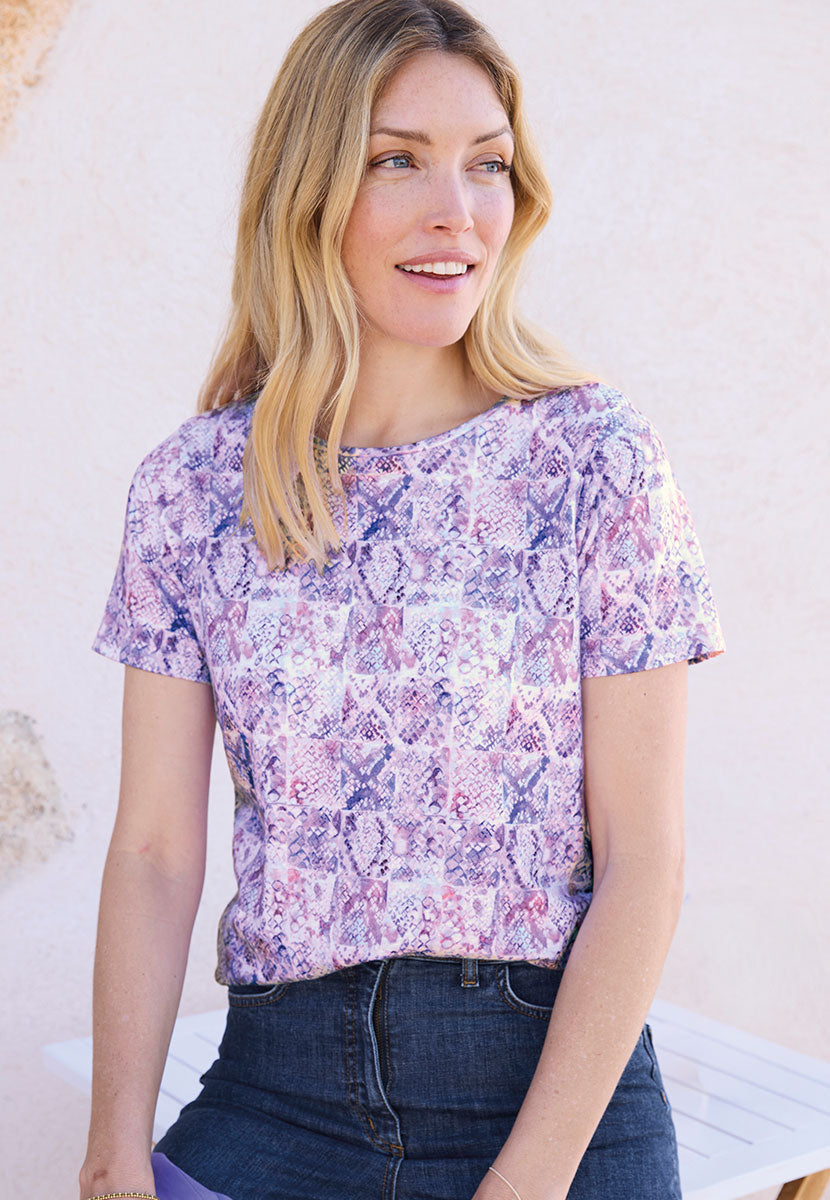 Rosaria Short Sleeve Crew Neck Cotton Top - Soft Purple