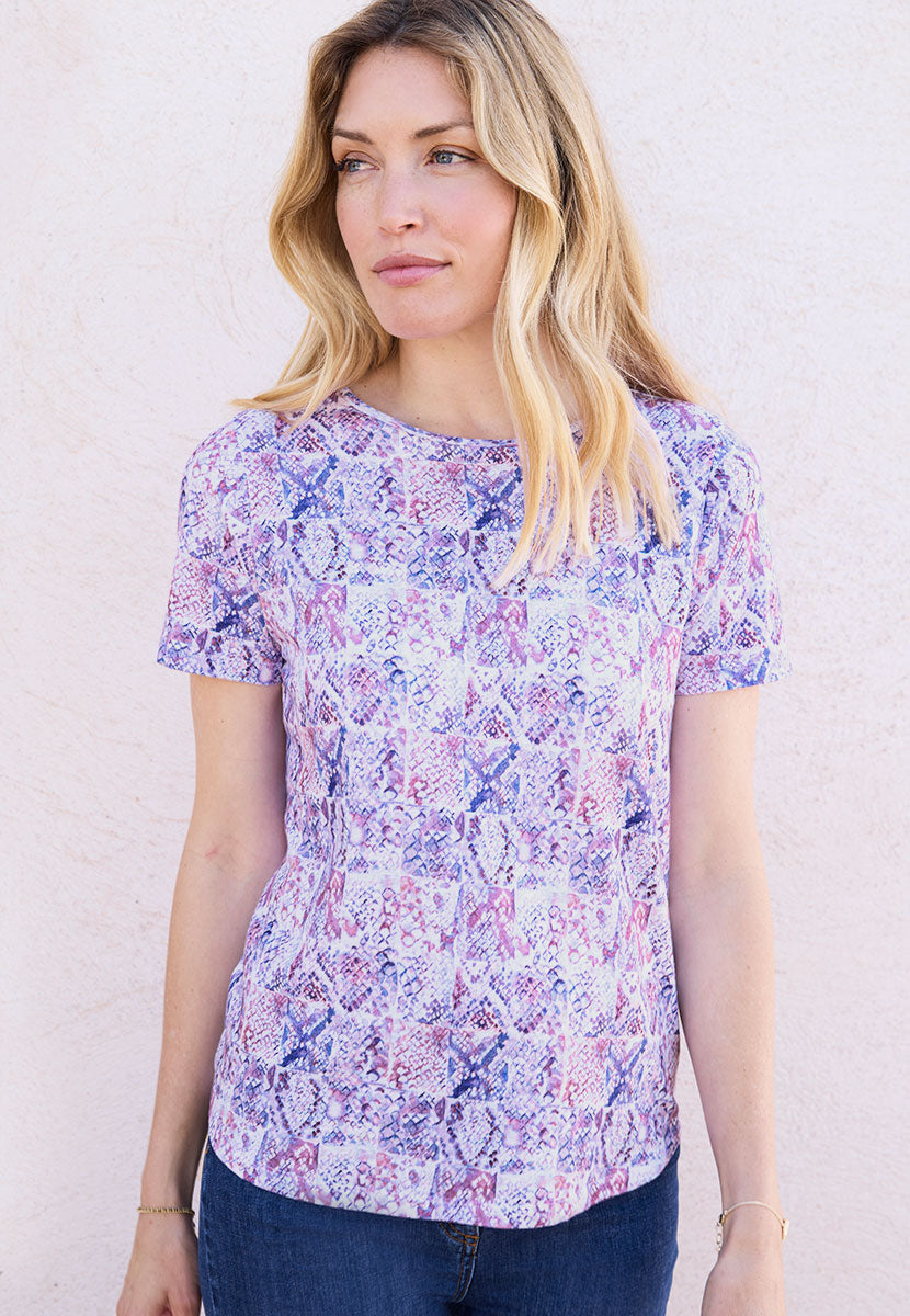 Rosaria Short Sleeve Crew Neck Cotton Top - Soft Purple