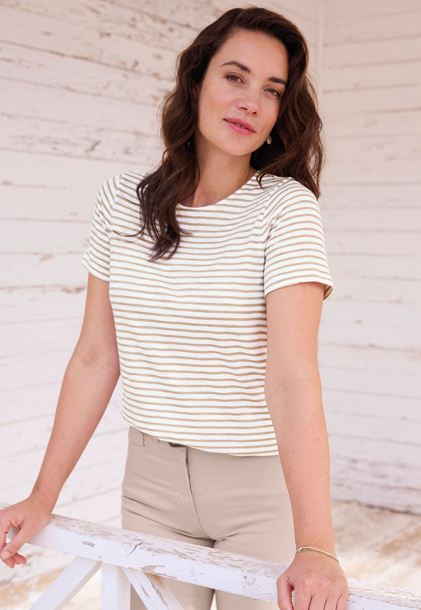 Rosaria Short Sleeve Crew Neck Top - Summer Almond