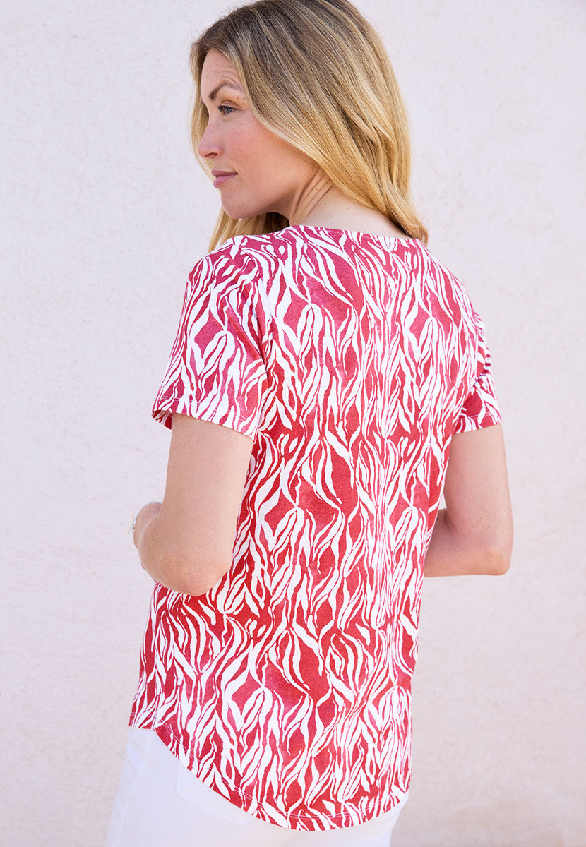 Rosaria Short Sleeve Crew Neck Cotton Top - Terracotta Red
