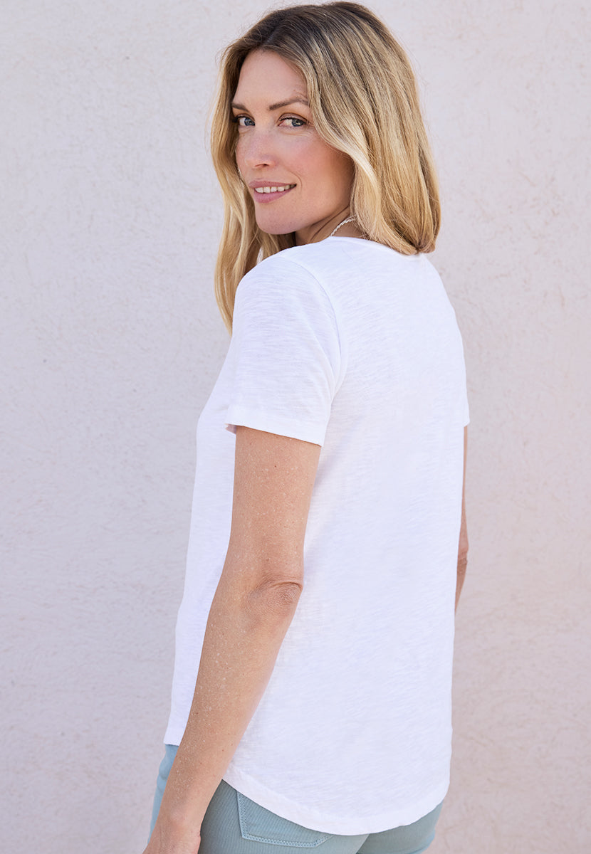 Rosaria Short Sleeve Crew Neck Cotton Top - White