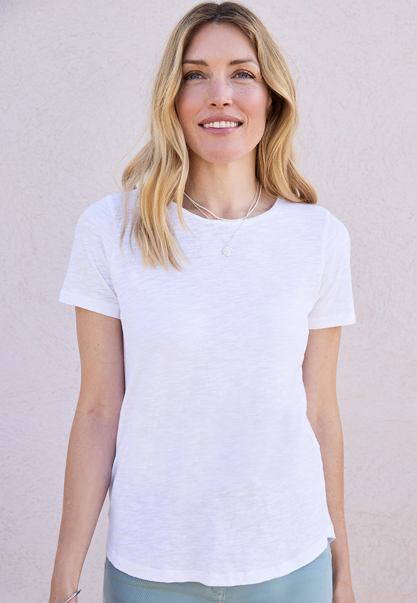 Rosaria Short Sleeve Crew Neck Cotton Top - White